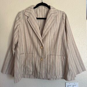 Women's Light Beige Striped Casual Blazer Jacket